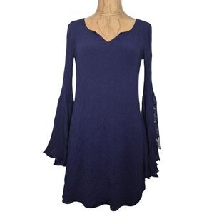 Love Fire Navy Blue Bell Sleeve Tunic Shift Dress Lace Details Gauze Size Small
